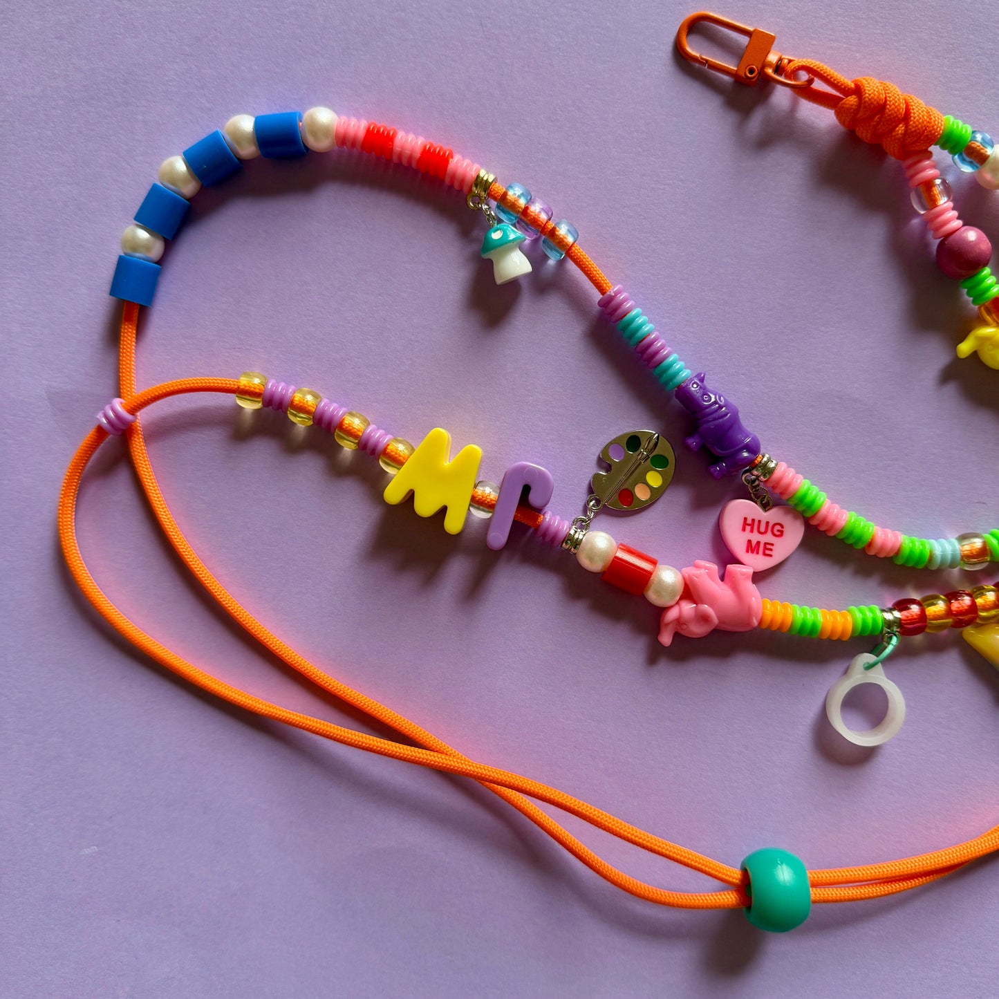 Beaded neon phone strap lanyard