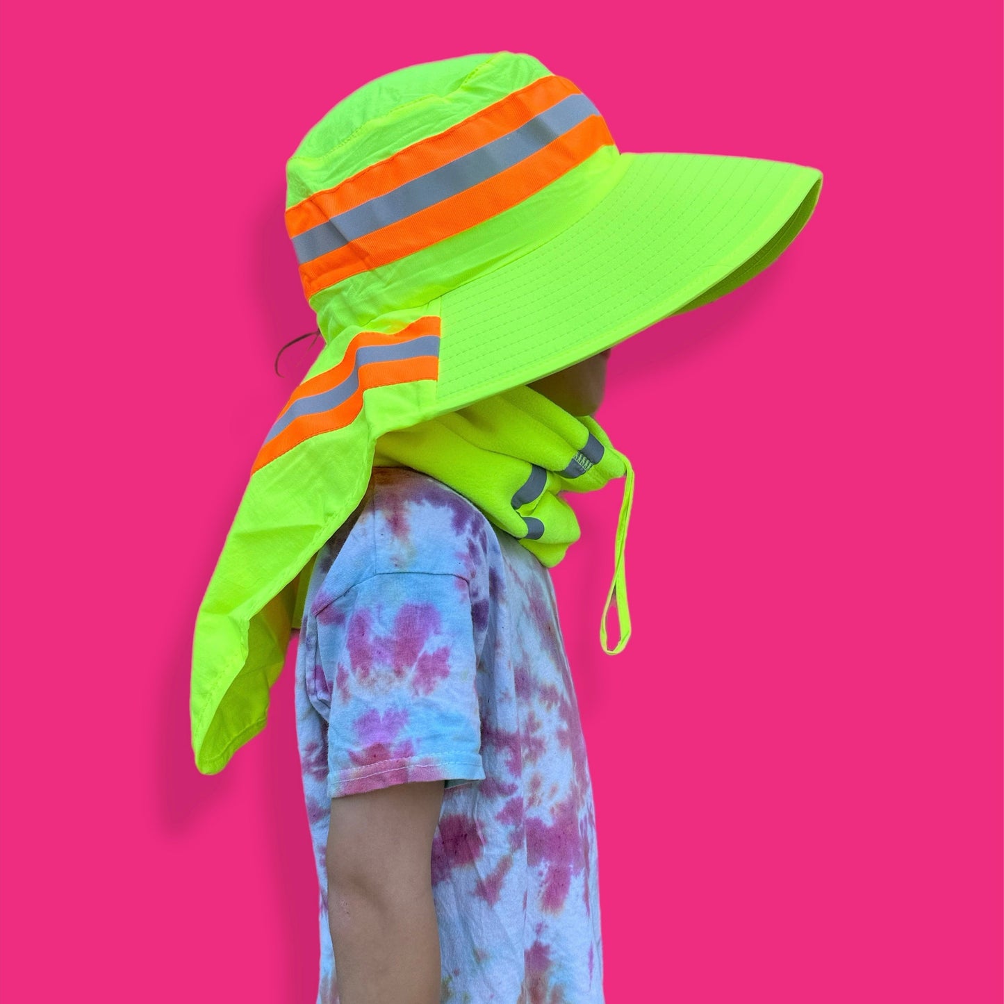 Neon yellow reflective rain and sun hat