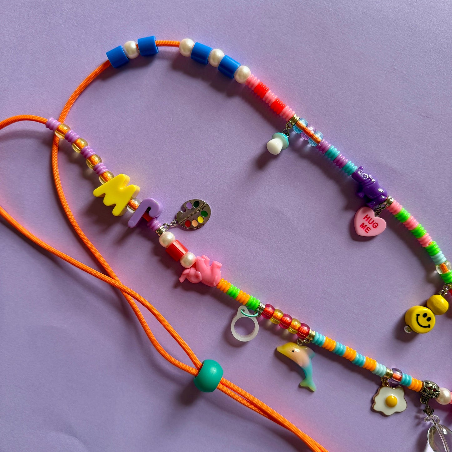 Beaded neon phone strap lanyard
