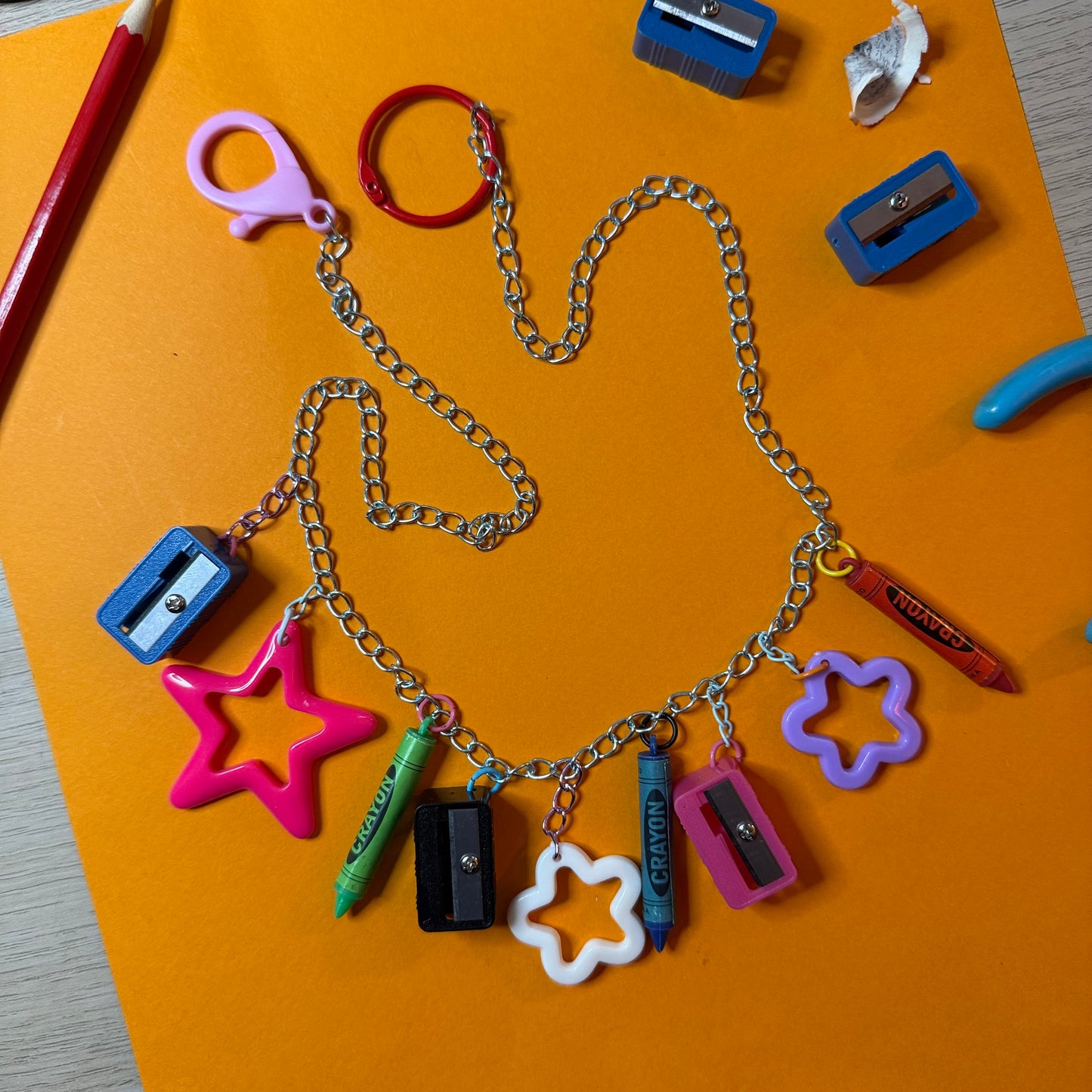 Pencil sharpener crayon charm necklace