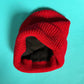 Red beanie with reflective yarn