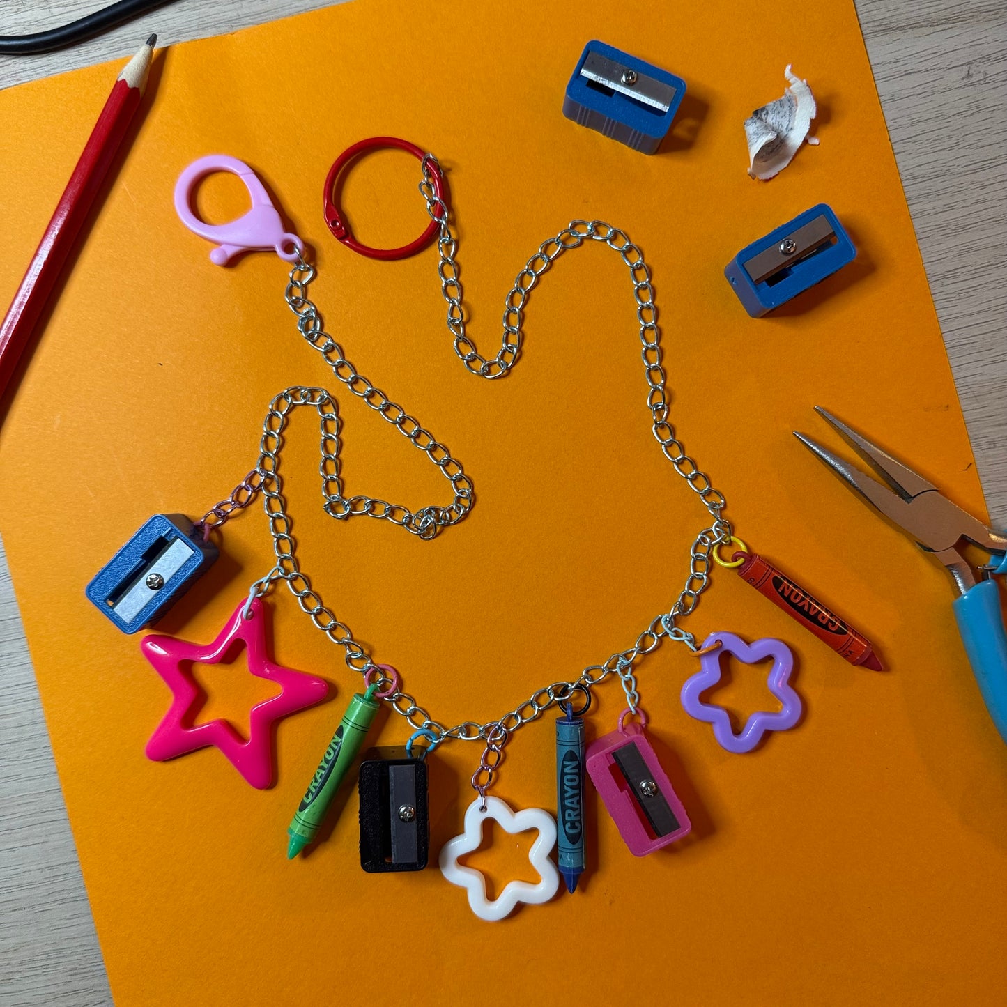 Pencil sharpener crayon charm necklace