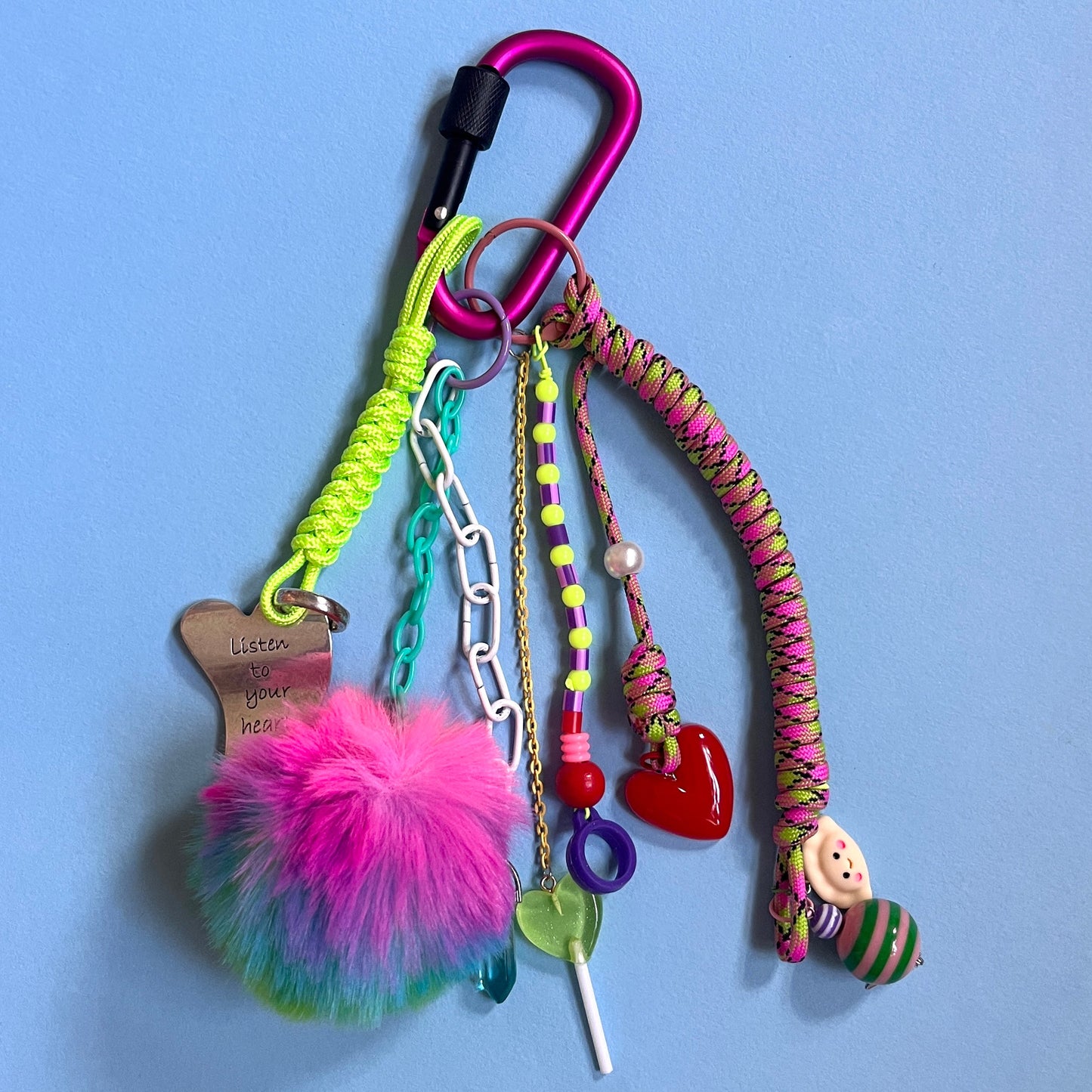 Bag charm and keyring fluffy neon