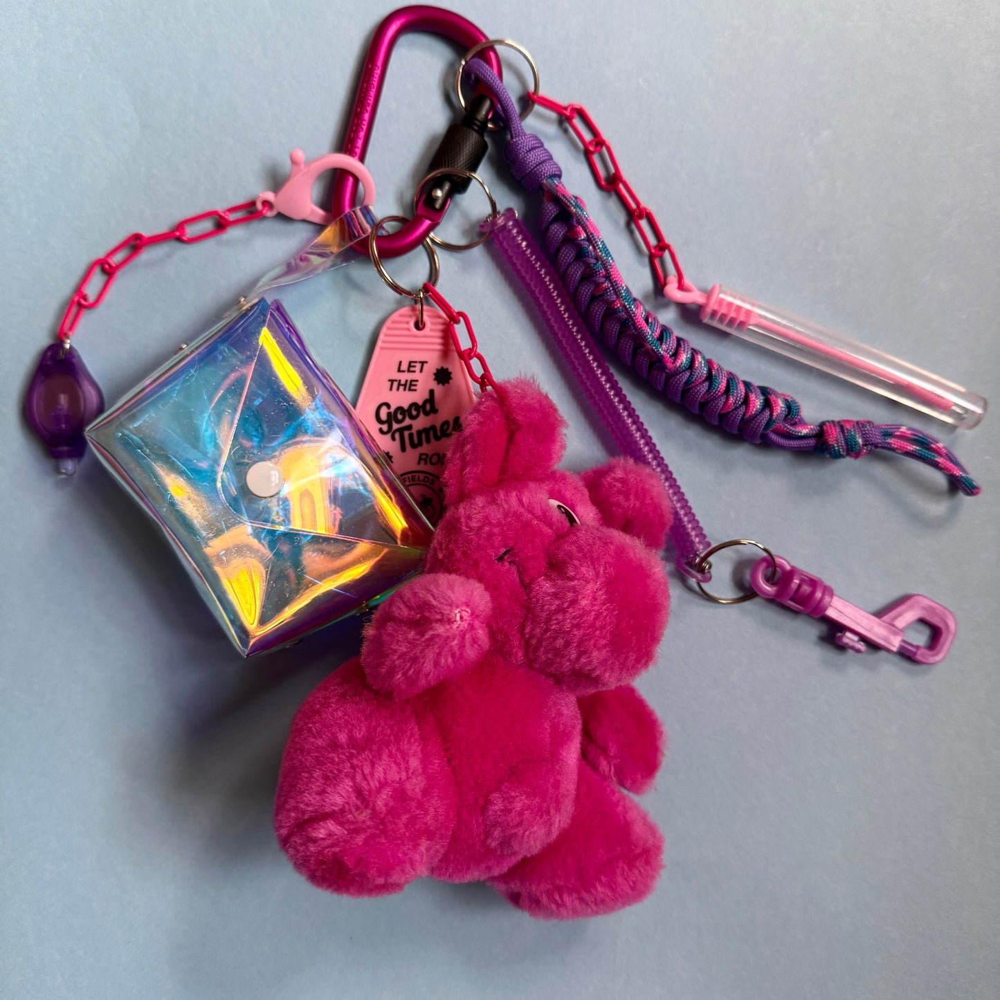 Bag charm and keyring pink purple