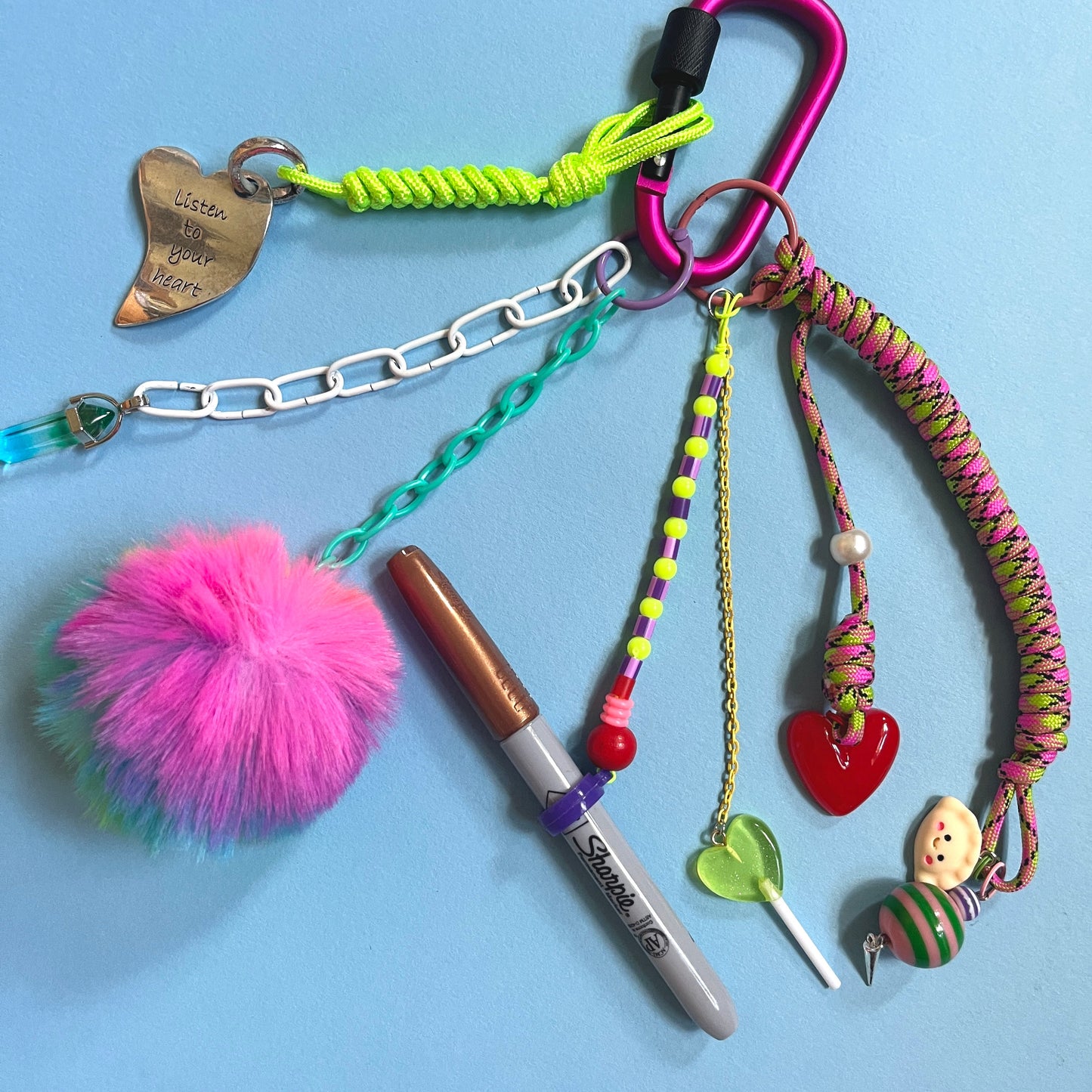 Bag charm and keyring fluffy neon