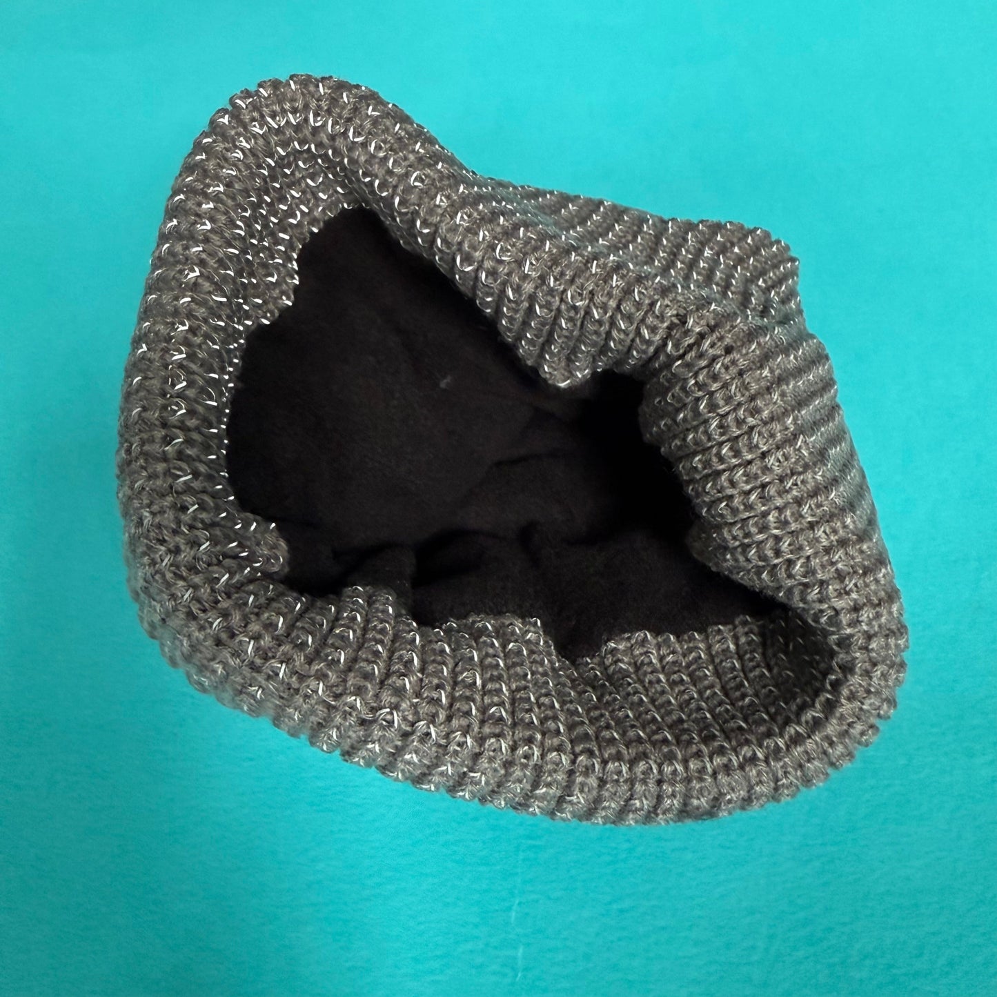 Gray beanie with reflective yarn