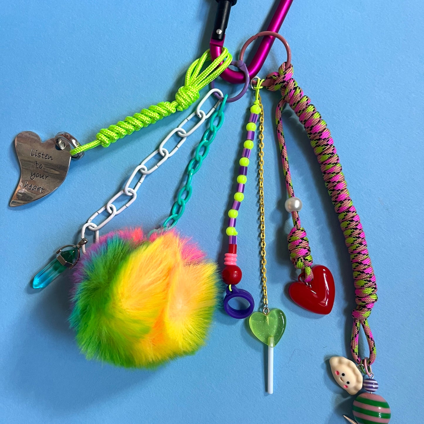 Bag charm and keyring fluffy neon