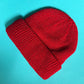 Red beanie with reflective yarn
