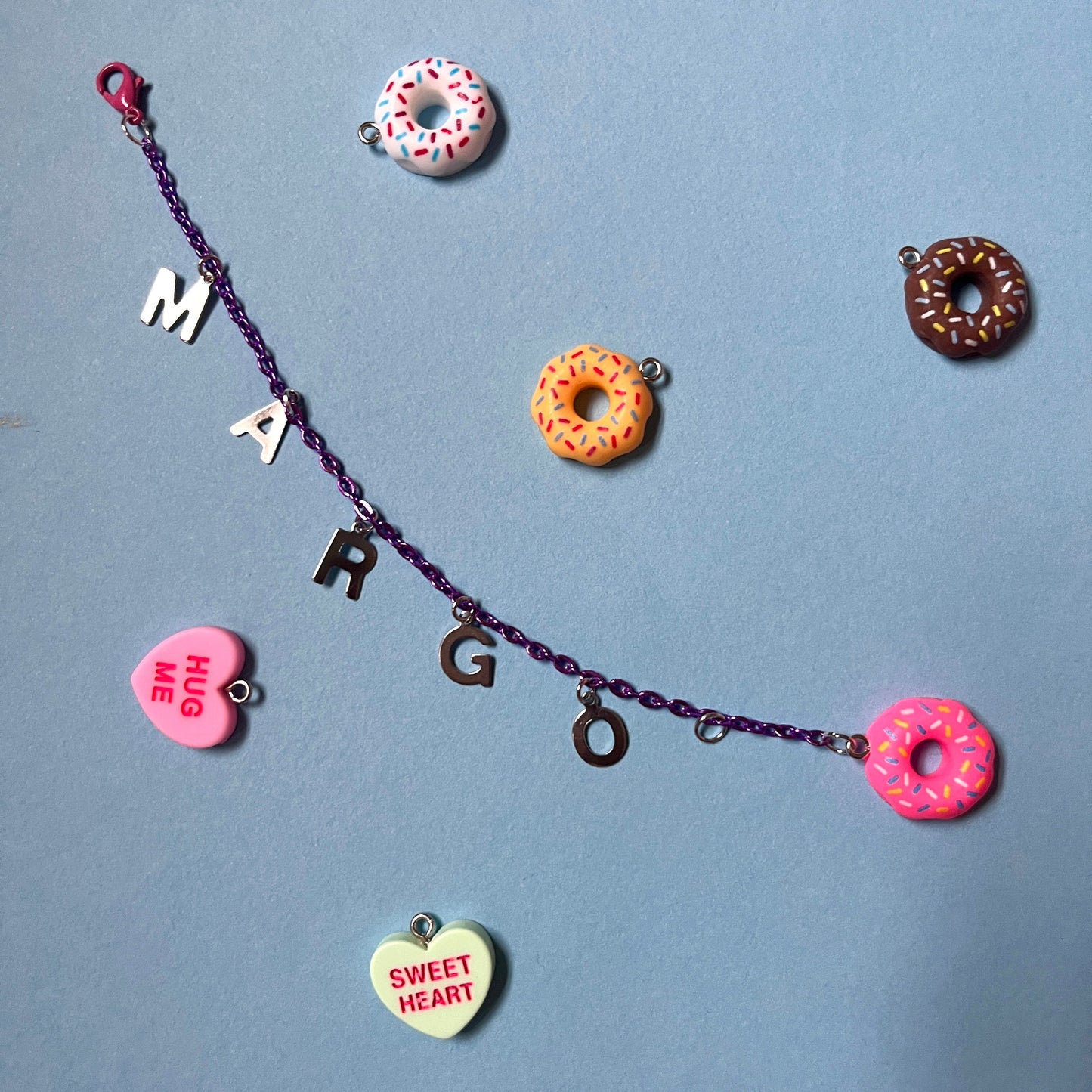 Bag charm bracelet personalised