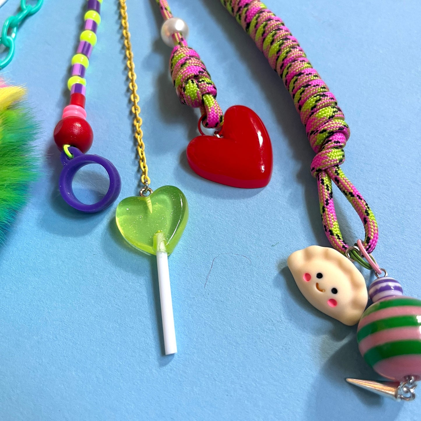 Bag charm and keyring fluffy neon