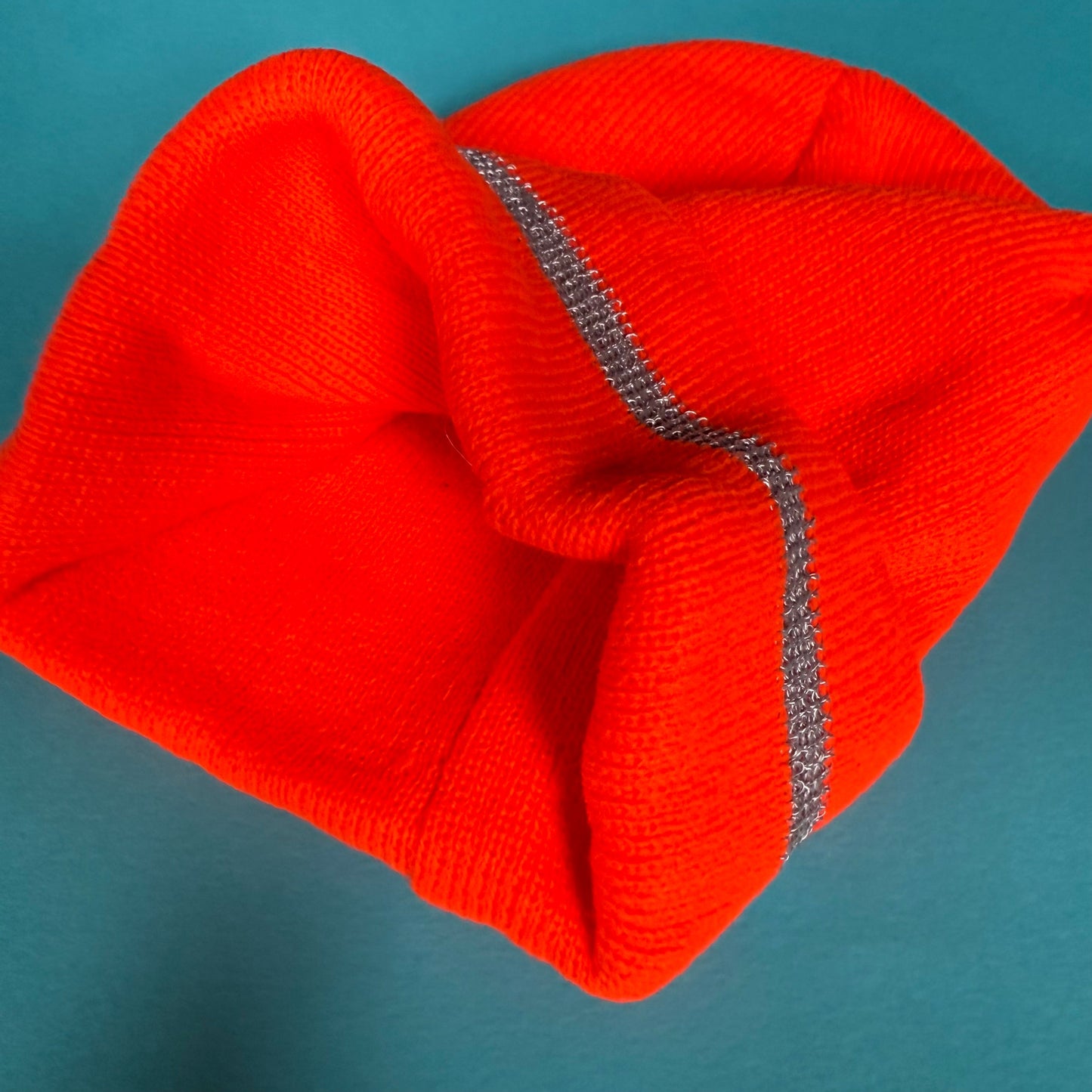 Neon orange beanie with reflective stripe