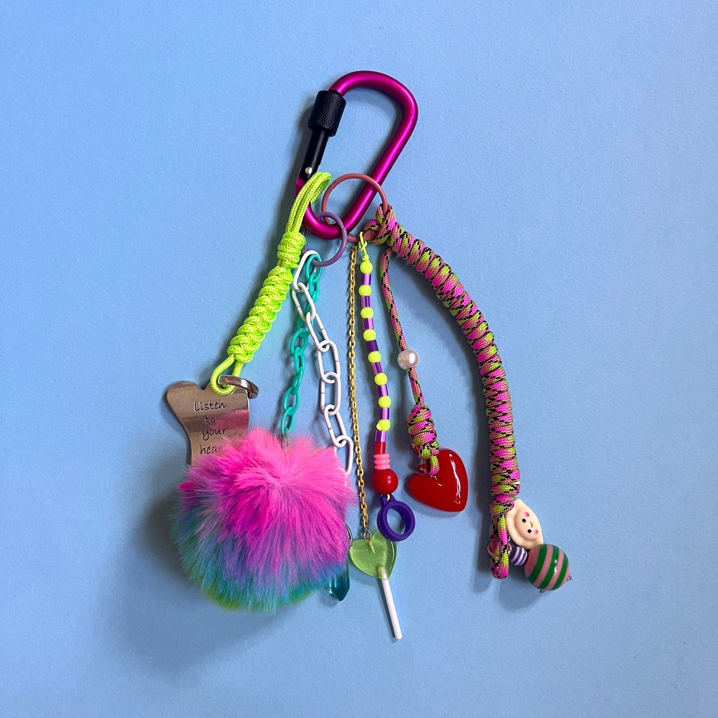 Bag charm and keyring fluffy neon