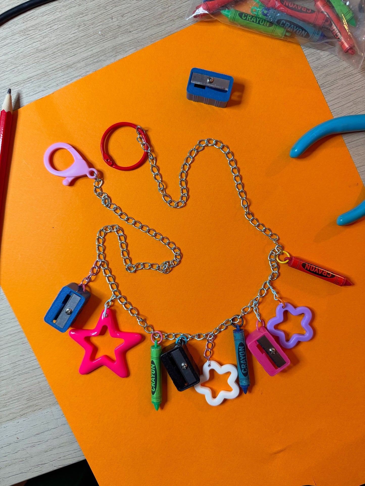 Pencil sharpener crayon charm necklace