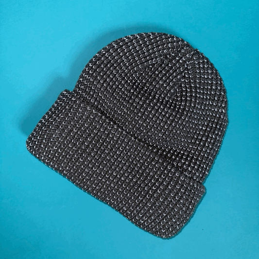 Gray beanie with reflective yarn