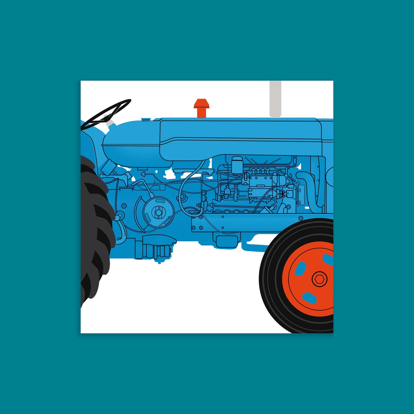 Fordson Major Tractor print blue